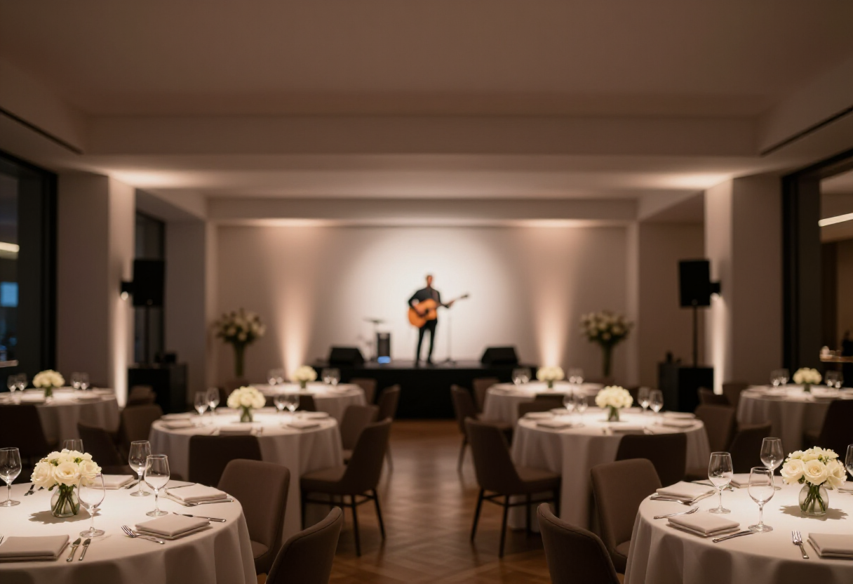 Vibrant Live Entertainment for San Francisco Birthday Parties. A lively band performing on stage with dancers at a birthday party, showcasing energetic entertainment at Beluga Banquet Hall in San Francisco.